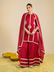 Ensemble de kurta en soie rouge Zainaa - Product Image 1