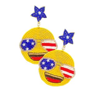 Vintage Style for Smiley Flag Beaded Earrings for Women Orange White Blue Colour Fabric Material for Patriotic <b>Memorial</b> Day - Product Image 1