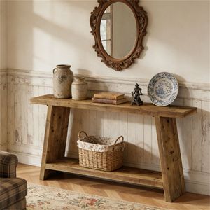 <b>Solid</b> <b>Wood</b> Console Table with Storage Space Elegant Sofa Table and Entrance <b>Desk</b> Decorative Table - Product Image 3