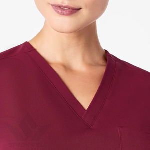 Blouse médicale pour femme, couleur bordeaux, col en V, manches courtes, respirante, en polyester tissé, uniforme de travail pour infirmières, personnel de santé et hôpitaux - Product Image 4