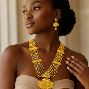 Conjunto de Collar Largo y Pendientes de Novia, Chapado en Oro, Cadena de Latón con Forma de Flor, 18 Pulgadas, Joyería de Moda para Boda de Mujer - Product Image 4