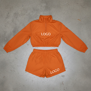 Custom Winter Women's 2-Piece Windbreaker Shorts Set Tracksuit Streetwear <b>Crop</b> <b>Jacket</b> - Product Image 1