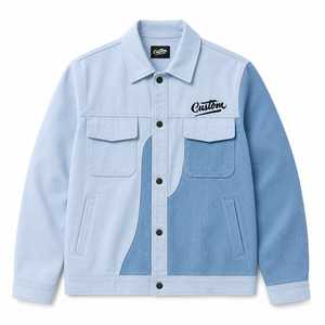 Veste d'hiver personnalisée pour homme en polyester, bleue, chauffante, brodée, à boutons sur le devant, col rabattable, style décontracté - Product Image 2