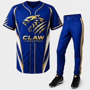 Tenues de baseball pour équipes adultes, sublimées, maillot et short, personnalisables, col en V, 100% polyester, respirantes, antibactériennes, pour l'été - Product Image 1