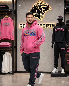 REXFITSPORTS 2026 Mens <b>Pink</b> Full Zip Graphic <b>Hoodie</b> 280–300 GSM Cotton Polyester Fleece Custom Streetwear Hooded Sweatshirt - Product Image 3