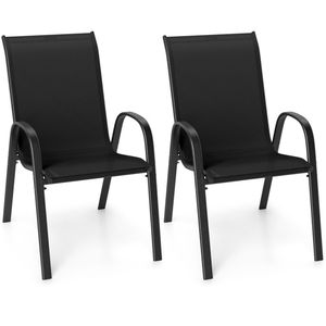 <b>Stackable</b> Patio Dining <b>Chairs</b> 2-Pack Ergonomic Black Steel Frame Breathable Fabric <b>Outdoor</b> <b>Chairs</b> 330 LBS Capacity - Product Image 1