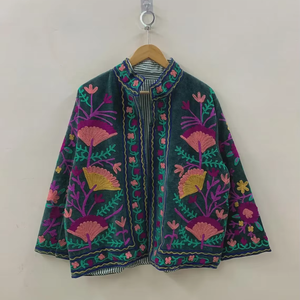 Suzani ทำด้วยมือสำหรับทุกเพศแจ็คเก็ตกำมะหยี่ปักลายดอกไม้สไตล์วินเทจโบฮีเมียนโค้ทผ้าฝ้ายระบายอากาศยัดไส้ถัก - Product Image 1