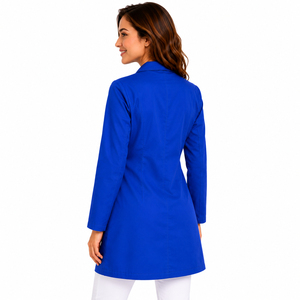 Blouse de laboratoire bleue pour femme, col à revers, manches longues, uniforme médical avec poches, tenue de travail hospitalière en polyester tissé - Product Image 5