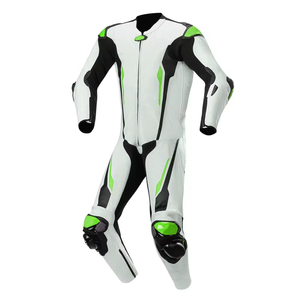 Mono de Motociclismo para Hombre, Moderno, en Blanco, Negro y Verde, de Manga Larga, Transpirable, con Bloques de Color, para Todas las Temporadas, de Cuero - Product Image 1