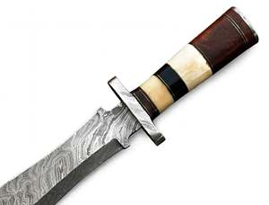 Couteau utilitaire à lame fixe en acier Damas forgé à la main, manche en os de chameau et bois de rose, lame Drop Point 25,4 cm - Product Image 5