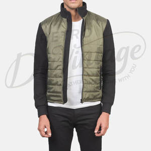 Veste d'hiver pour homme moderne à manches contrastées, couleur olive, style puffer, décontractée, chaude, rembourrée, coupe ajustée, fermeture éclair. - Product Image 1