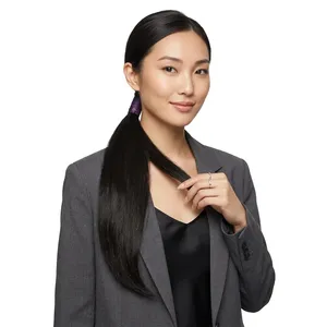 Extensions de cheveux humains indiens vierges Remy en vrac, longues, noires naturelles, lisses, style trame, base en soie, double tirage, couleur personnalisable - Product Image 2