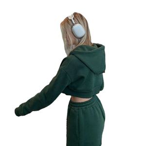 Conjunto de Sudadera con Capucha y Pantalones Deportivos de Algodón de Alta Calidad con Cierre y Logotipo Personalizado para Mujer, Invierno, Ecológico - Product Image 3