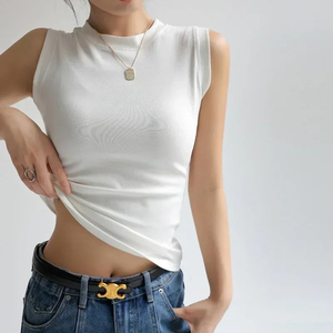 Débardeur Camisole Femme Écologique en Coton Biologique à Séchage Rapide, Très Extensible, Col Rond, Respirant, Couleur Unie, Style Streetwear - Product Image 5