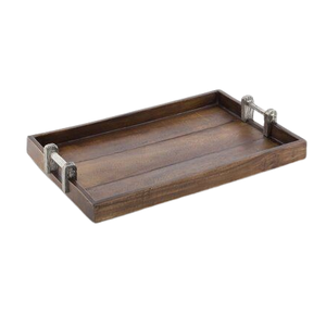 Plateau de service en bois fait main pour le rangement et le service des fruits, avec poignées en métal doré, pour café, thé, collations, décoration de table à manger - Product Image 6