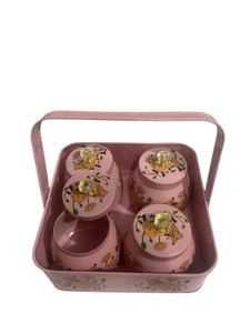 Boîte à épices décorative en métal émaillé rose avec poignée, ensemble de boîtes de rangement florales pour la cuisine et la maison - Product Image 2