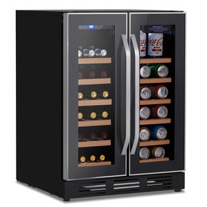 Cantinetta Vino a Doppia Zona, Capacità 34 Bottiglie, Controllo Temperatura Indipendente, Porta in Vetro Integrata, Frigorifero per Vino da 34 Bottiglie - Product Image 1