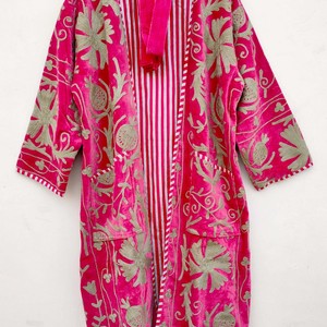 Boho Velvet <b>Kimono</b> Coat with Paisley Embroidery for Spring Winter Warmed Coat For <b>Women</b> Bulk Purchase - Product Image 2