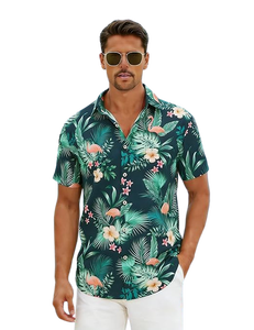เสื้อเชิ้ตชายหาดฤดูร้อนสำหรับผู้ชาย เสื้อเชิ้ตลำลองพิมพ์ลายเขตร้อนแขนสั้นติดกระดุม - Product Image 1