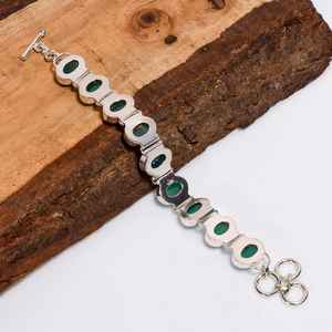 Pulsera de Plata con Gema de Calcedonia Verde en Forma Ovalada, Estilo Vintage, Plata de Ley 925, Joyería Bohemia, Regalo - Product Image 3