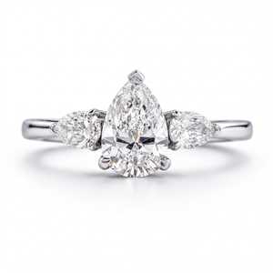 Pear Cut Lab Grown Diamond Three Stone Engagement Platinum Ring Bridal Jewelry Anniversary <b>Gift</b> <b>For</b> <b>Her</b> <b>Unique</b> Design Ring - Product Image 2