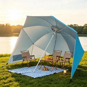 Ombrellone da Spiaggia Portatile 2-in-1 in Tessuto Oxford con Rivestimento Argento UPF 50+, Tettoia Ventilata Antivento e Pannelli Laterali con Ancoraggio per Sabbia - Product Image 2