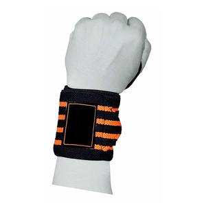 Attelle de poignet réglable antidérapante pour la musculation et l'entraînement en force, unisexe, avec bandes orange et fermeture auto-agrippante - Product Image 1