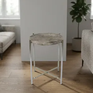 Modern Round <b>Side</b> <b>Table</b> with Faux Marble Top and <b>Gold</b> Metal Legs Living Room Furniture Decorative Accent <b>Table</b> - Product Image 2