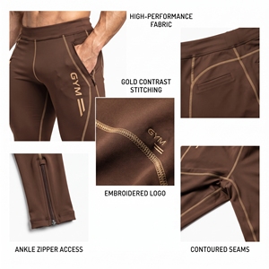 Pantalones de Compresión para Hombre con Logotipo Personalizado OEM, Costuras en Contraste, Pantalones Deportivos de Algodón y Poliéster para Gimnasio - Product Image 6