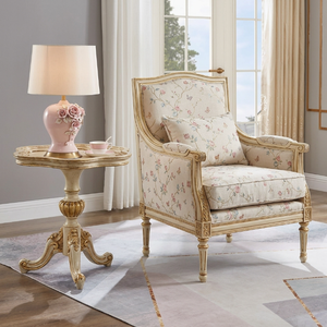 Fauteuil classique de luxe avec table d'appoint, structure en bois massif sculpté, <span class=keywords><strong>chaise</strong></span> d'appoint rembourrée pour projets de villas, hôtels et salons - Product Image 2