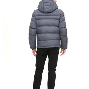 Veste matelassée à capuche pour homme, coupe-vent, rembourrée de duvet, fermeture éclair, manteau d'hiver décontracté, couleur unie, coque en polyester épais - Product Image 3