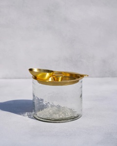 Premium Gold Brass Finish Glass Jar Set Hammered Texture Food Storage Canister Dessert & Candy Jar with Serving Spoon Canister - Product Image 4