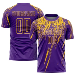 เสื้อฟุตบอลสีม่วงเหลืองพรีเมียม ระบายอากาศได้ดี ชุดฟุตบอลสั่งทำพิเศษ พร้อมโลโก้ทีม ชื่อ และหมายเลข ผู้ผลิตส่งออก - Product Image 2