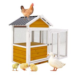 Grande scatola da esterno in legno per il nido di anatra di pollo per uccelli gabbia per conigli tavola in PVC impermeabile (giallo marrone case per animali domestici mobili - Product Image 1