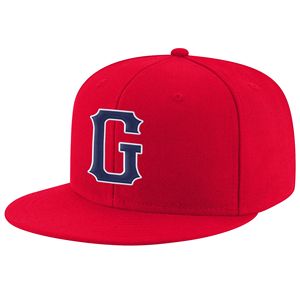 Red 6-Panel Snapback Cap With Navy White Embroidered Logo Front Panel Unisex Casual <b>Hat</b> - Product Image 1