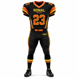 Uniforme de Fútbol Americano Ronal Sports para Hombre, Jersey Sublimado Acolchado de Manga Corta, Negro, Naranja, Amarillo, Equipo 23 - Product Image 1