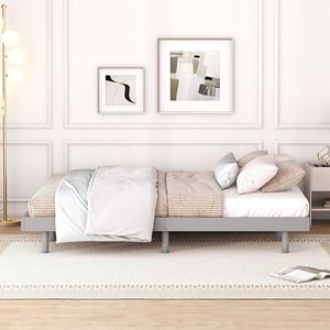 Letto a piattaforma galleggiante in legno, design moderno, misura Queen, colore grigio - Product Image 4