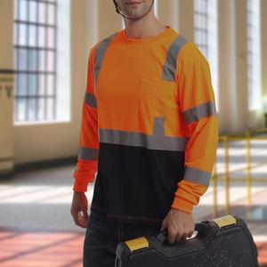Camisa de trabajo reflectante de manga larga con logotipo personalizado, camiseta de alta visibilidad color naranja, ropa de protección para hombre para trabajo. - Product Image 3