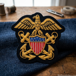 Custom Embroidered Cap Badge With Anchor And Laurel Wreath <b>Sew</b>-On Fabric Patch For Uniform Garment - Product Image 2