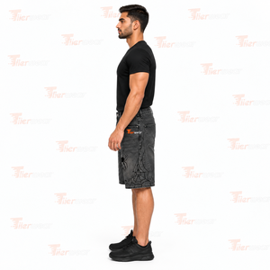 Shorts en jean pour homme, denim foncé, coupe décontractée moderne, pour un style urbain décontracté. - Product Image 3