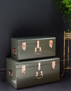 Compact Metal <b>Storage</b> Trunk Set Modern White & Teal <b>Lockable</b> Organizer <b>Boxes</b> for Home Organization - Product Image 5