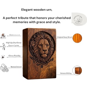 Personalized Lion Engraved Eco-Friendly Durable American Style Sheesham Wood Urn <b>Box</b> <b>for</b> Memorial <b>Ashes</b> Keepsake - Product Image 5