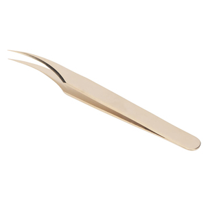 Gold Color Pointed Stainless Steel Eyelash Extension Tweezers, High Precision Curved Tip for Volume Lashes and Isolation - Product Image 1