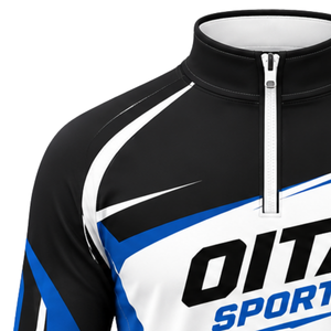 Veste de sport bleu roi et blanc à col zippé, manches longues, pour entraînement athlétique, course à pied, performance d'équipe, vêtements de sport - Product Image 3
