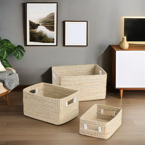 Panier en jonc de mer fait à la main naturel rectangulaire, ensemble de paniers tissés en jonc de mer pour la maison salon chambre cuisine du fournisseur vietnamien - Product Image 1