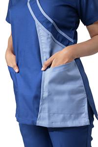 Women Blue <b>Scrub</b> Top Short Sleeve With Pockets Woven Cotton Polyester Hospital <b>Uniform</b> Blouse Professional Design - Product Image 5