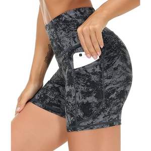 Shorts de sport de compression texturés à motif foncé pour femme, respirants, en Spandex, taille haute, mi-haute ou très haute - Product Image 2