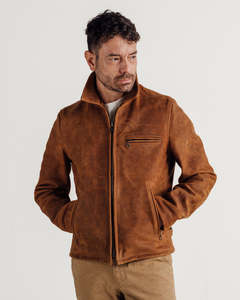 Fashion <b>Men's</b> <b>Brown</b> <b>Suede</b> Leather <b>Jacket</b> Stand Collar Zipper Closure Casual Autumn Wear Style Regular Fit - Product Image 1