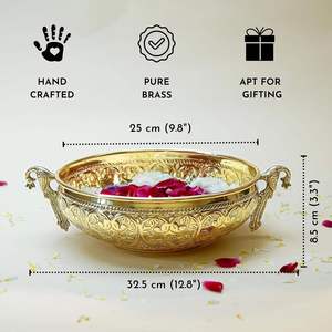Cuenco Urli de Latón para Decoración de Mesa Central, Urli Dorado con Flores para Decoración del Hogar, Diwali, Navratri, Durga Puja, Pooja - Product Image 3