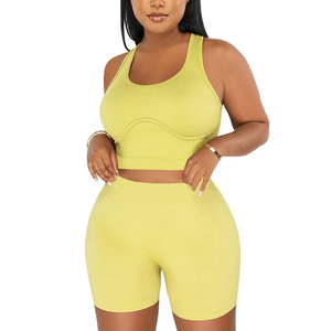 Private Label Womens Yoga Workout Set Two Piece High Waist Shorts And Activewear Top For Women - Product Image 3